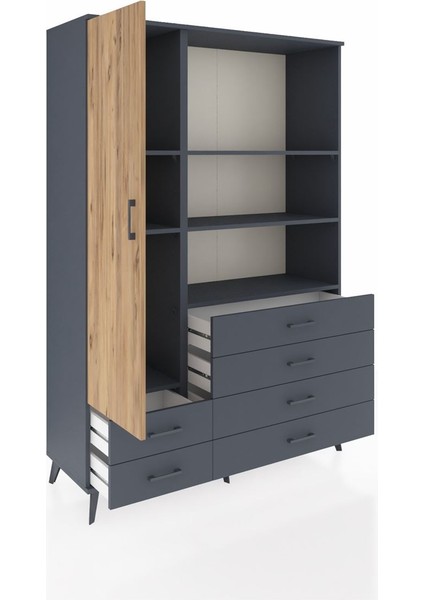 Hyperion Dolap 7 Raflı 6 Çekmeceli Tek Kapaklı 132X44X195 Antrasit-Çam/antrasit indirimleri