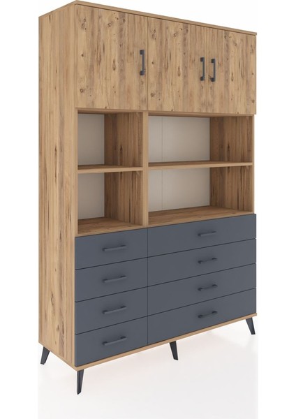 Hyperion Dolap 8 Raflı 8 Çekmeceli 3 Kapaklı 132X44X195 Çam-Çam/antrasit fiyatları