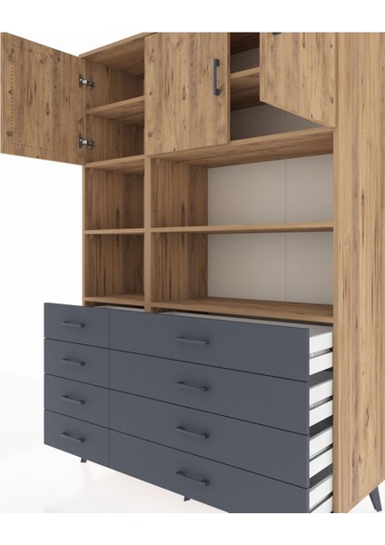 Hyperion Dolap 8 Raflı 8 Çekmeceli 3 Kapaklı 132X44X195 Çam-Çam/antrasit fırsatları