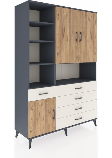 Hyperion Dolap 8 Raflı 5 Çekmeceli 3 Kapaklı 132X44X195 Antrasit-Çam/aytaşı fiyatları