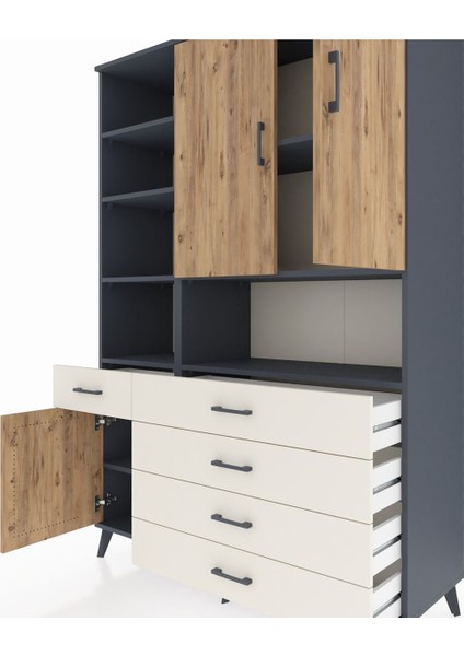 Hyperion Dolap 8 Raflı 5 Çekmeceli 3 Kapaklı 132X44X195 Antrasit-Çam/aytaşı fırsatları