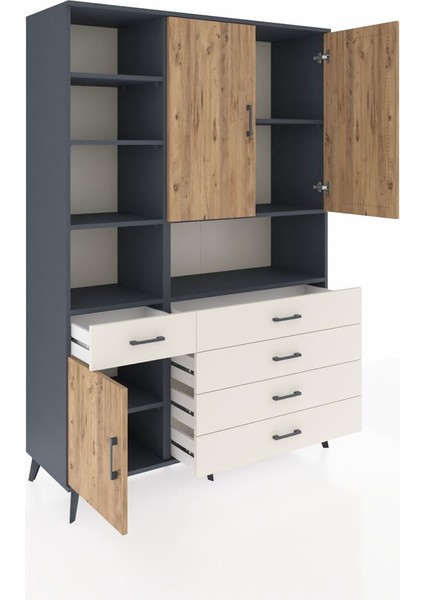 Hyperion Dolap 8 Raflı 5 Çekmeceli 3 Kapaklı 132X44X195 Antrasit-Çam/aytaşı indirimleri