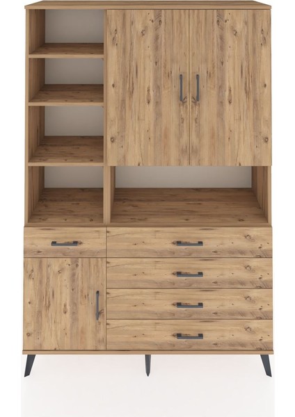 Hyperion Dolap 8 Raflı 5 Çekmeceli 3 Kapaklı 132X44X195 Çam-Çam/çam
