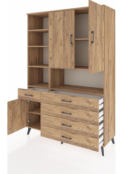 Hyperion Dolap 8 Raflı 5 Çekmeceli 3 Kapaklı 132X44X195 Çam-Çam/çam modelleri