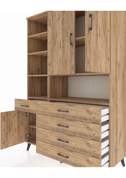 Hyperion Dolap 8 Raflı 5 Çekmeceli 3 Kapaklı 132X44X195 Çam-Çam/çam fırsatları