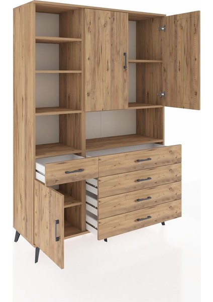 Hyperion Dolap 8 Raflı 5 Çekmeceli 3 Kapaklı 132X44X195 Çam-Çam/çam indirimleri