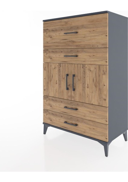 Hyperion Dolap Tek Raflı 4 Çekmeceli 2 Kapaklı 88X44X134 Antrasit-Çam modelleri