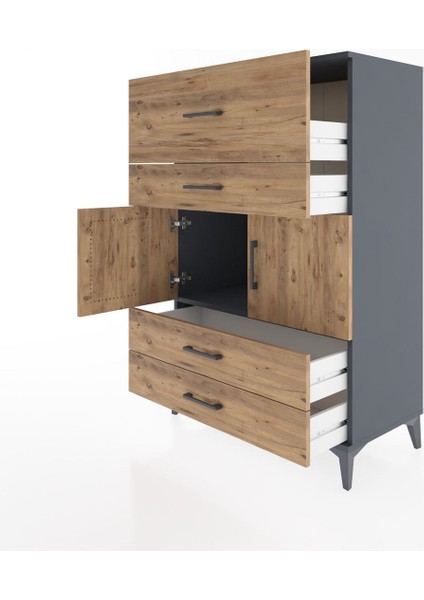 Hyperion Dolap Tek Raflı 4 Çekmeceli 2 Kapaklı 88X44X134 Antrasit-Çam fırsatları