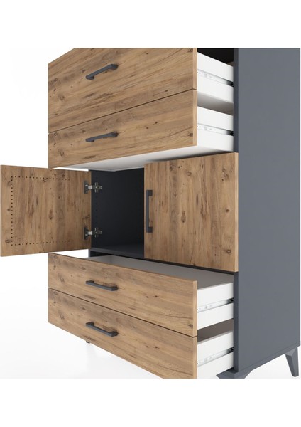 Hyperion Dolap Tek Raflı 4 Çekmeceli 2 Kapaklı 88X44X134 Antrasit-Çam indirimleri