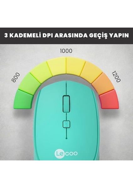WS202 Kablosuz 1200DPI 4 Tuşlu 3 Milyon Tıklama Ömrü Sessiz Tasarım, Pc, Mac, Dizüstü Bilgisayar Için, USB Mini Alıcı ile Optik Mouse Turkuaz modelleri