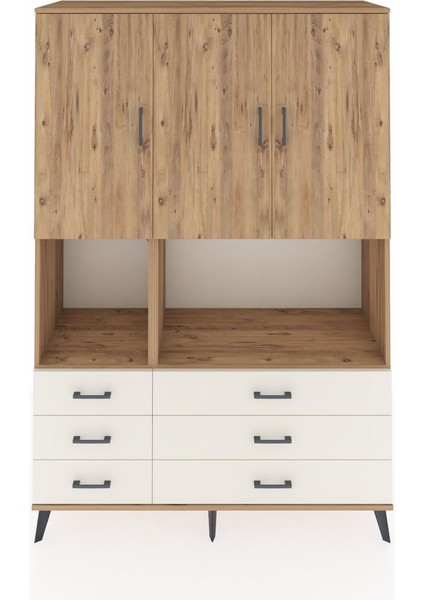 Hyperion Dolap 6 Raflı 6 Çekmeceli 3 Kapaklı 132X44X195 Çam-Çam/aytaşı