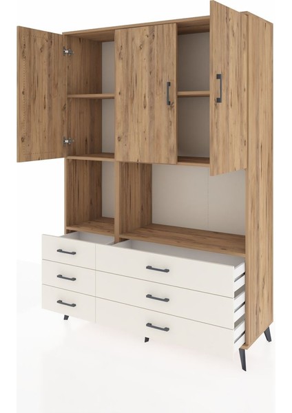 Hyperion Dolap 6 Raflı 6 Çekmeceli 3 Kapaklı 132X44X195 Çam-Çam/aytaşı modelleri
