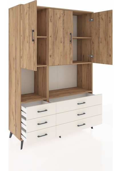 Hyperion Dolap 6 Raflı 6 Çekmeceli 3 Kapaklı 132X44X195 Çam-Çam/aytaşı indirimleri