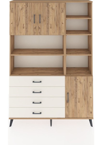 Arges Dolap 9 Raflı 4 Çekmeceli 3 Kapaklı 132X30X195 Çam-Çam/aytaşı