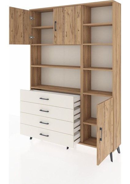 Arges Dolap 9 Raflı 4 Çekmeceli 3 Kapaklı 132X30X195 Çam-Çam/aytaşı modelleri