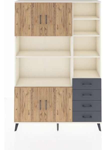 Arges Dolap 9 Raflı 4 Çekmeceli 4 Kapaklı 132X30X195 Aytaşı-Çam/antrasit
