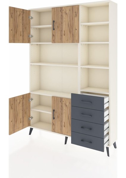 Arges Dolap 9 Raflı 4 Çekmeceli 4 Kapaklı 132X30X195 Aytaşı-Çam/antrasit modelleri