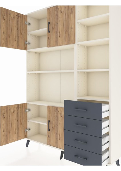 Arges Dolap 9 Raflı 4 Çekmeceli 4 Kapaklı 132X30X195 Aytaşı-Çam/antrasit fırsatları