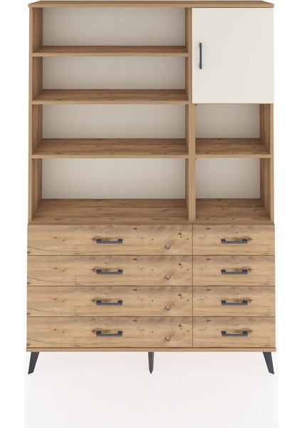 Arges Dolap 8 Raflı 8 Çekmeceli Tek Kapaklı 132X30X195 Çam-Aytaşı/çam