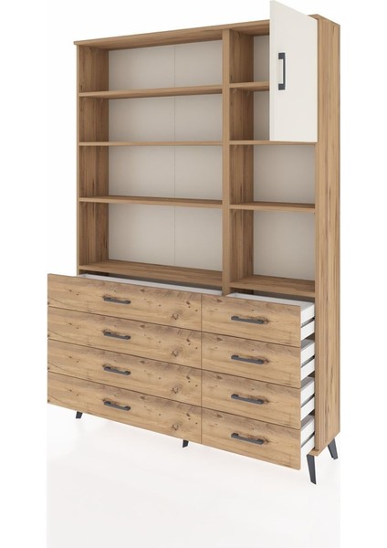 Arges Dolap 8 Raflı 8 Çekmeceli Tek Kapaklı 132X30X195 Çam-Aytaşı/çam modelleri