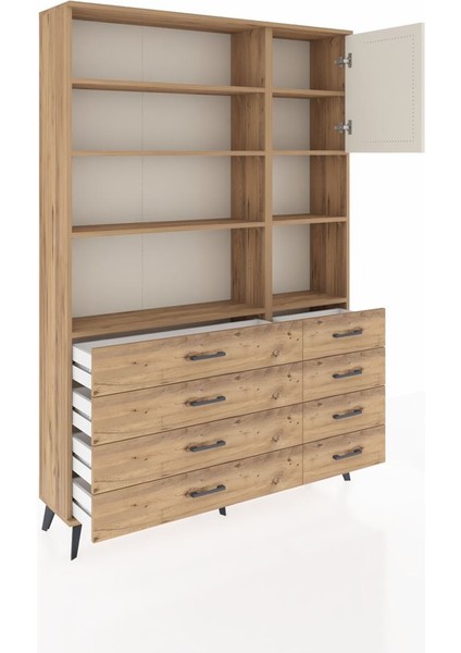 Arges Dolap 8 Raflı 8 Çekmeceli Tek Kapaklı 132X30X195 Çam-Aytaşı/çam indirimleri