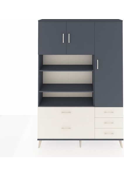 Arges Dolap 9 Raflı 5 Çekmeceli 3 Kapaklı 132X30X195 Antrasit-Antrasit/aytaşı