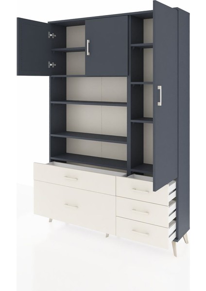 Arges Dolap 9 Raflı 5 Çekmeceli 3 Kapaklı 132X30X195 Antrasit-Antrasit/aytaşı modelleri