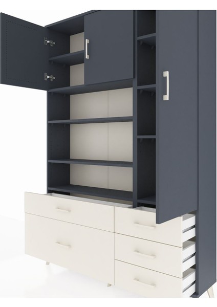 Arges Dolap 9 Raflı 5 Çekmeceli 3 Kapaklı 132X30X195 Antrasit-Antrasit/aytaşı fırsatları