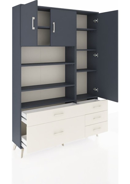 Arges Dolap 9 Raflı 5 Çekmeceli 3 Kapaklı 132X30X195 Antrasit-Antrasit/aytaşı indirimleri