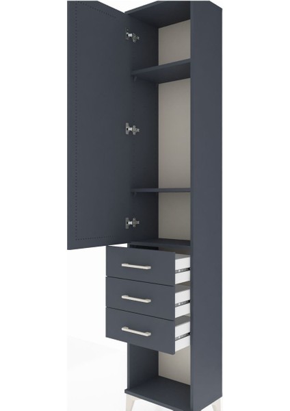 Arges Dolap 3 Raflı 3 Çekmeceli Tek Kapaklı 44X30X221 Antrasit-Antrasit indirimleri