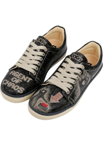 Kadın Vegan Deri Siyah Sneakers - Agent Of Chaos Tasarım