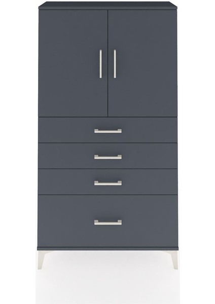 Arges Dolap 2 Raflı 4 Çekmeceli 2 Kapaklı 88X30X163 Antrasit-Antrasit