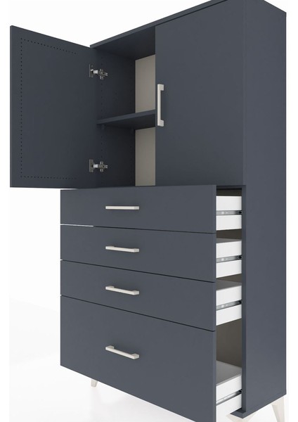 Arges Dolap 2 Raflı 4 Çekmeceli 2 Kapaklı 88X30X163 Antrasit-Antrasit indirimleri