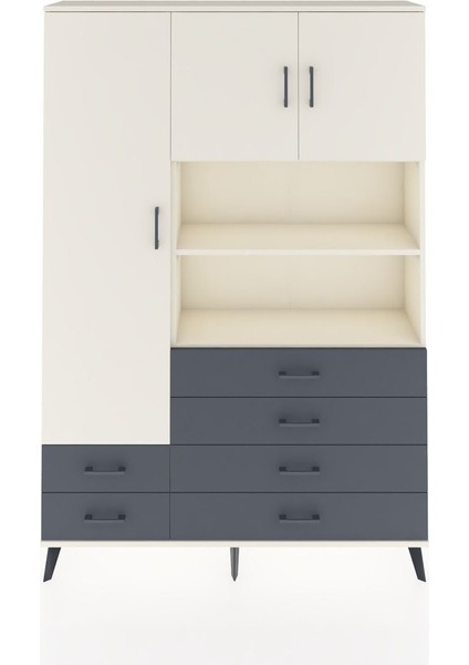 Arges Dolap 8 Raflı 6 Çekmeceli 3 Kapaklı 132X30X195 Aytaşı-Aytaşı/antrasit