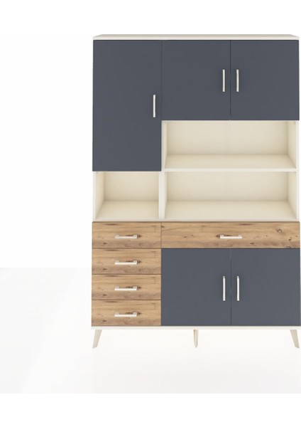Arges Dolap 9 Raflı 5 Çekmeceli 5 Kapaklı 132X30X195 Aytaşı-Antrasit/çam