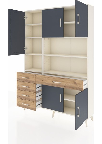 Arges Dolap 9 Raflı 5 Çekmeceli 5 Kapaklı 132X30X195 Aytaşı-Antrasit/çam modelleri