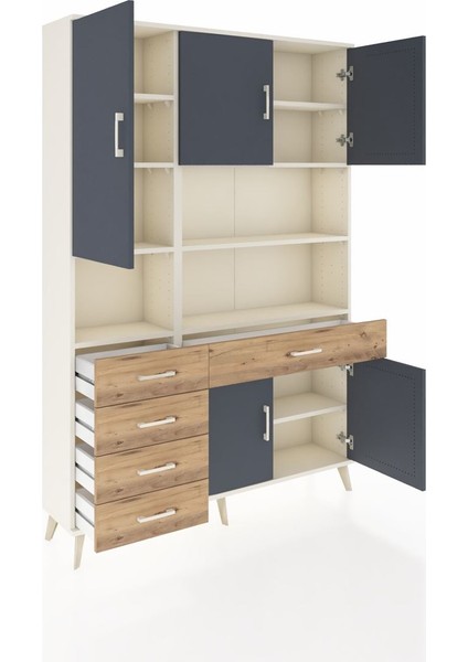 Arges Dolap 9 Raflı 5 Çekmeceli 5 Kapaklı 132X30X195 Aytaşı-Antrasit/çam indirimleri