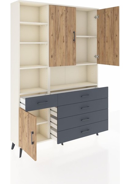 Arges Dolap 8 Raflı 5 Çekmeceli 3 Kapaklı 132X30X195 Aytaşı-Çam/antrasit indirimleri