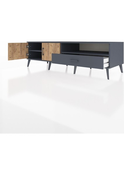 Kronos Tv Ünitesi 2 Raflı Tek Çekmeceli 2 Kapaklı 176X59X51 Antrasit-Çam/antrasit modelleri
