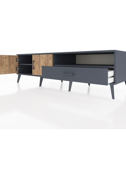 Kronos Tv Ünitesi 2 Raflı Tek Çekmeceli 2 Kapaklı 176X59X51 Antrasit-Çam/antrasit fırsatları