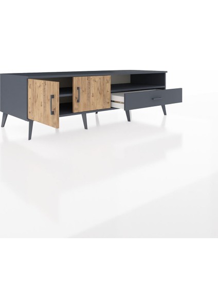 Kronos Tv Ünitesi 2 Raflı Tek Çekmeceli 2 Kapaklı 176X59X51 Antrasit-Çam/antrasit indirimleri