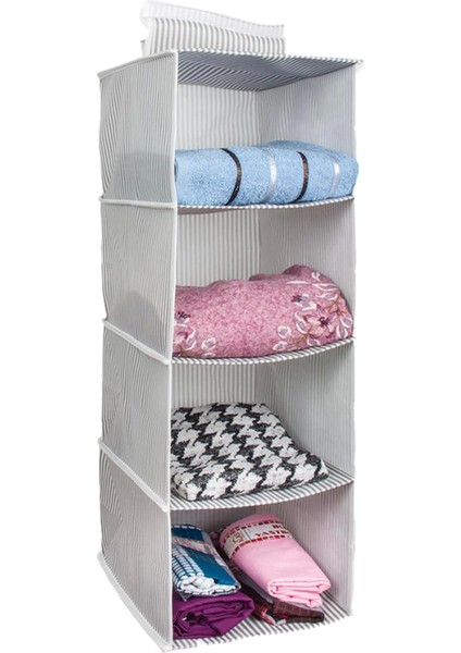 Dolap Içi Düzenleyici Katlanabilir Çok Amaçlı 4 Bölmeli Çizgili Bez Organizer (Siyah) ( Lisinya )