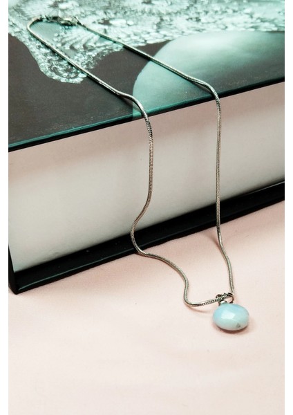 Kalsedon Doğal Taşı Zincirli El Yapımı Kolye Uç: 1,5 cm Zincir: 20 cm Kutulu fırsatları