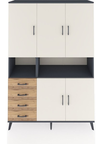 Hyperion Dolap 7 Raflı 4 Çekmeceli 5 Kapaklı 132X44X195 Antrasit-Aytaşı/çam