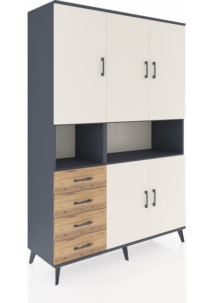 Hyperion Dolap 7 Raflı 4 Çekmeceli 5 Kapaklı 132X44X195 Antrasit-Aytaşı/çam fiyatları
