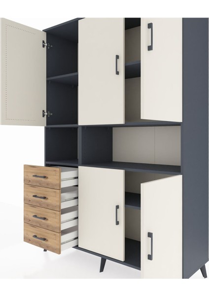 Hyperion Dolap 7 Raflı 4 Çekmeceli 5 Kapaklı 132X44X195 Antrasit-Aytaşı/çam fırsatları