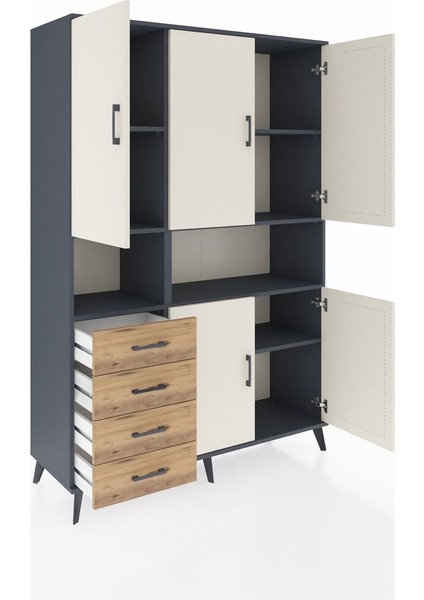 Hyperion Dolap 7 Raflı 4 Çekmeceli 5 Kapaklı 132X44X195 Antrasit-Aytaşı/çam indirimleri