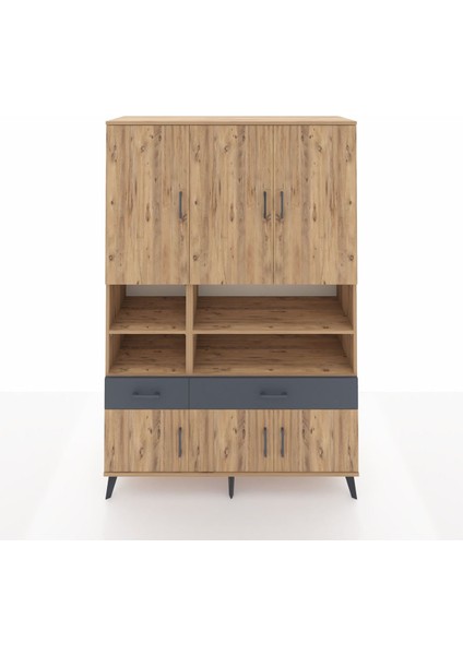 Hyperion Dolap 8 Raflı 2 Çekmeceli 6 Kapaklı 132X44X195 Çam-Çam/antrasit