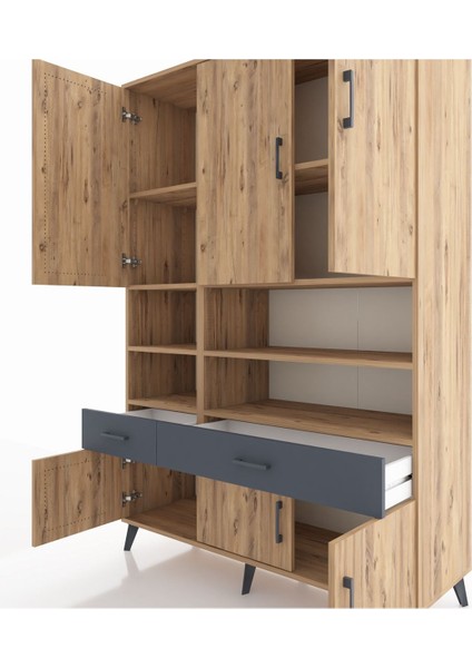 Hyperion Dolap 8 Raflı 2 Çekmeceli 6 Kapaklı 132X44X195 Çam-Çam/antrasit fırsatları