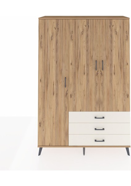 Hyperion Dolap 6 Raflı 3 Çekmeceli Tek Askılı 132X44X195 Çam-Çam/aytaşı